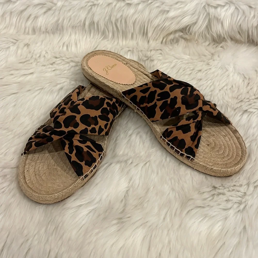 J.Crew Espadrille Sandals Women Size 10 Leopard Print Canvas Slide Twisted Knot